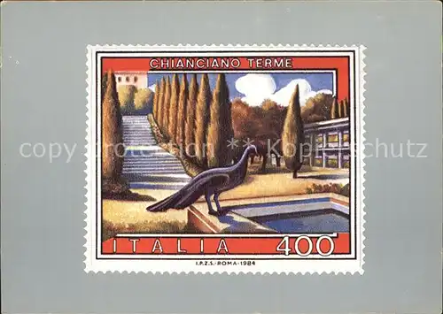Briefmarke auf Ak Chianciano Terme Parco Acqua Santa  Kat. Besonderheiten