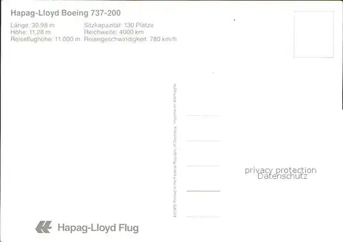 Flugzeuge Zivil Hapag Lloyd Boeing 737 200 Kat. Airplanes Avions