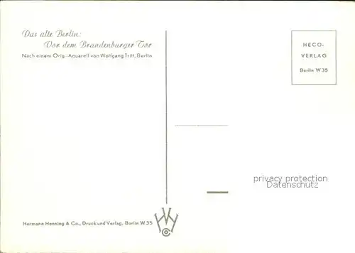 Kuenstlerkarte Wolfgang Tritt Berlin Brandenburger Tor  Kat. Kuenstlerkarte