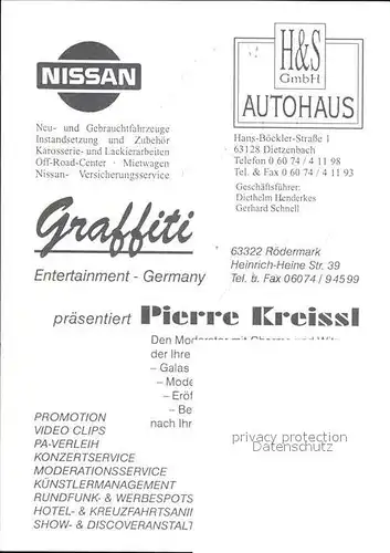 Persoenlichkeiten Pierre Kreissl Autogramm Nissan  Kat. Persoenlichkeiten