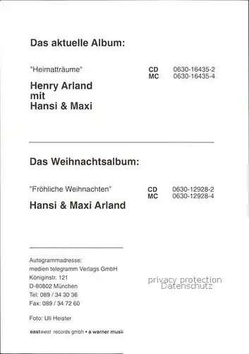 Saenger Band Henry Arland mir Hansi und Maxi Autogramm Kat. Musik