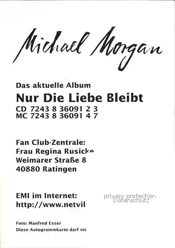 Saenger Band Michael Morgan Autogramm  Kat. Musik