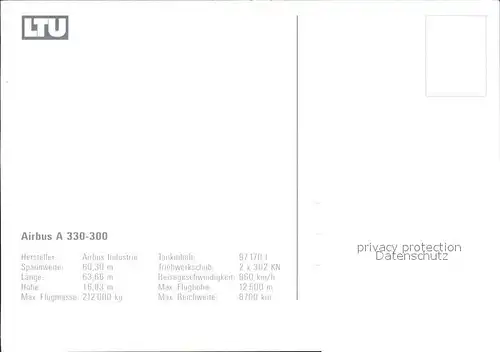Flugzeuge Zivil LTU Airbus A 330 300 Kat. Airplanes Avions