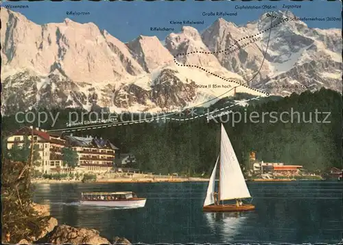 Segelboote Eibsee Zugspitze Streckenverlauf Bayerische Zugspitzbahnen  Kat. Schiffe