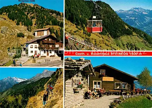 Dorf Tirol Gasthaus Bauernhaus Steinegg mit Mutspitze Bergstation Bergbahn Texelgruppe Kat. Tirolo