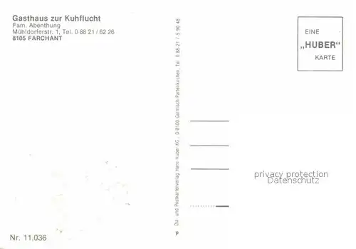 Farchant Gasthaus zur Kuhflucht Trachten Huber Karte Nr 11.036 Kat. Farchant