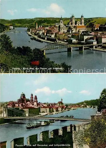Passau Panorama Blick ueber Donau zur Altstadt Donaukai Luitpoldbruecke Kat. Passau