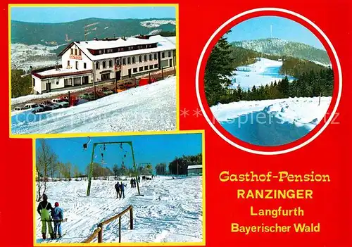 Langfurth Schoefweg Gasthof Pension Ranzinger Winterpanorama Bayerischer Wald Skilift Kat. Schoefweg