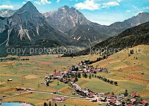 Lermoos Tirol Panorama mit Sonnenspitze und Gruensteinm Mieminger Kette Fliegeraufnahme Kat. Lermoos