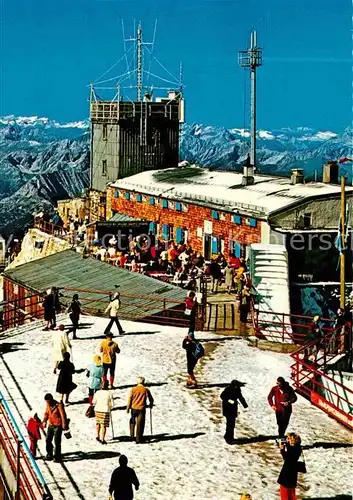 Zugspitze Muenchnerhaus mit Wetterwarte Aussichtsterrasse Bayerische Zugspitzbahn Fernsicht Alpen Kat. Garmisch Partenkirchen