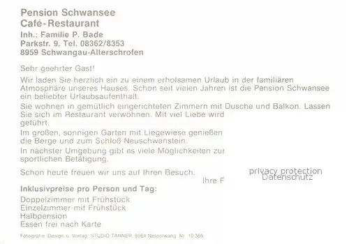 Alterschrofen Pension Schwansee Cafe Restaurant Schloss Neuschwanstein Kat. Schwangau