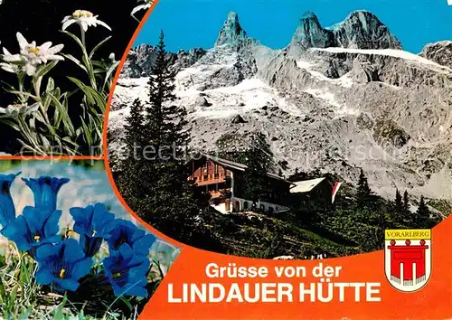 Lindauer Huette mit Drei Tuermen Alpenpark Montafon Edelweiss Blauer Enzian