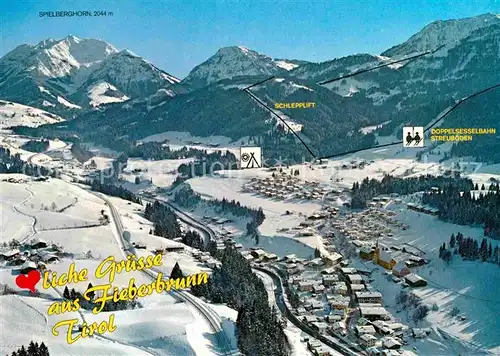 Fieberbrunn Tirol Wintersportplatz Alpenpanorama Fliegeraufnahme Kat. Fieberbrunn