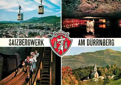 Hallein Salzbergwerk am Duerrnberg Bergbahn Kirche Kat. Hallein