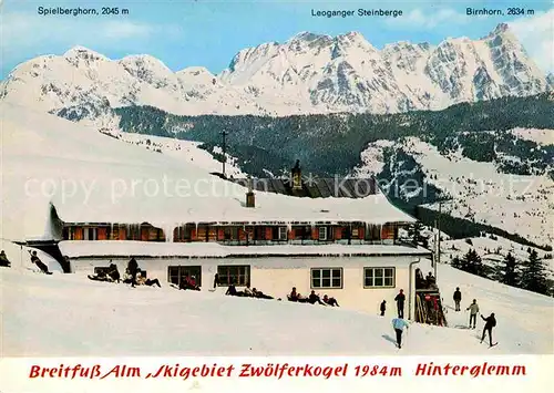 Hinterglemm Saalbach Breitfussalm Skigebiet Zwoelferkogel Wintersportplatz Alpenpanorama