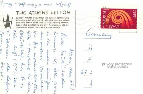 Athen Griechenland The Athens Hilton Hotel Fliegeraufnahme Kat. 