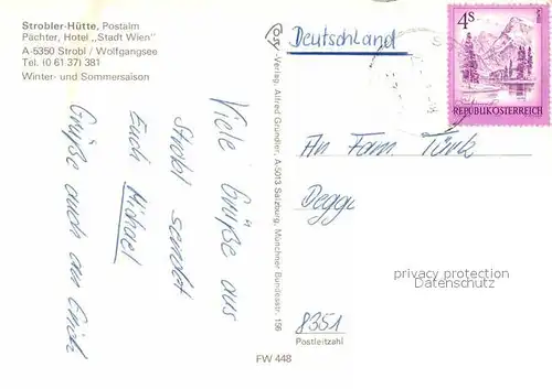 Strobl Strobler Huette Postalmgebiet Hotel Stadt Wien Kat. Strobl