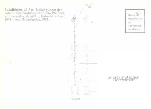Rudolfshuette Fliegeraufnahme Traeningslager oesterreichische Olympiamannschaft Weisssee mit Tauernkogel Kat. Uttendorf