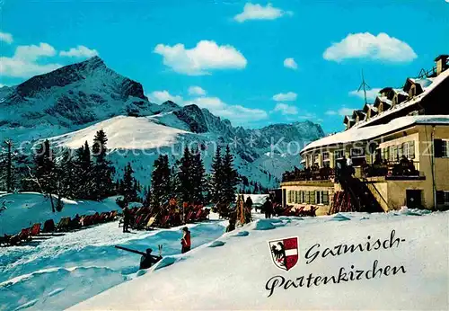 Garmisch Partenkirchen Kreuzeckhaus mit Zugspitzgruppe Kat. Garmisch Partenkirchen