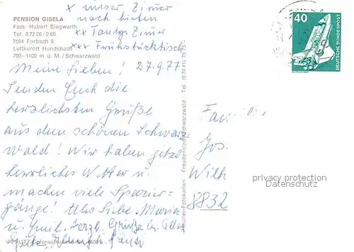 Forbach Baden Pension Gisela Kat. Forbach