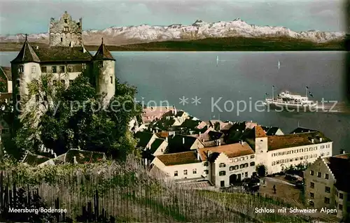 Meersburg Bodensee Schloss mit Schweizer Alpen Kat. Meersburg