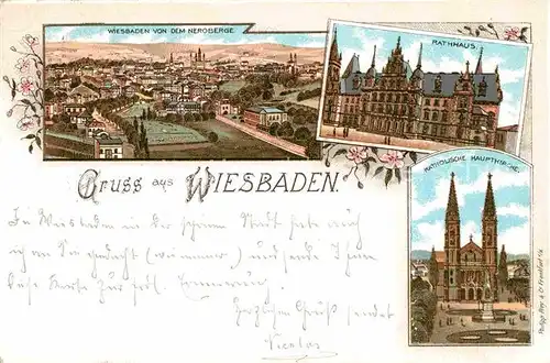 Wiesbaden Blick vom Neroberg Rathaus Katholische Hauptkirche Kat. Wiesbaden