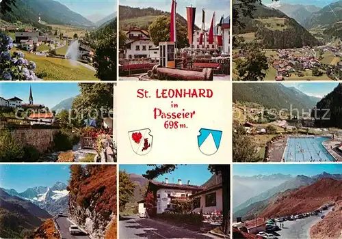 St Leonhard Passeier Teilansichten Dorfplatz Kirche Schwimmbad Bergstrasse Kat. St Leonhard in Passeier Suedtirol