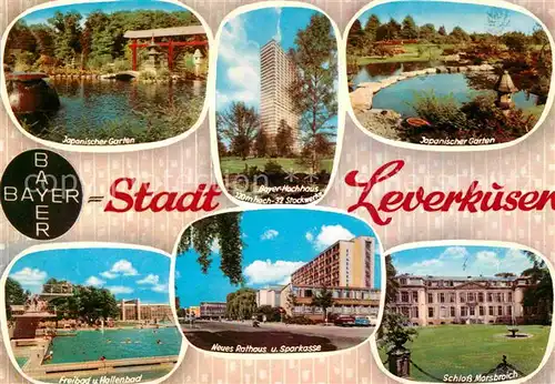 Leverkusen Bayer Kreuz Rathaus Schloss Morsbroich Freibad Hallenbad Japanischer Garten Kat. Leverkusen