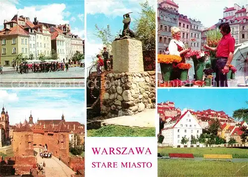 Warszawa Plac Zamkowy Syrena Na Rynku Starego Miasta Barbakan Domy na skarpie staromiejskiej Kat. Warschau Polen
