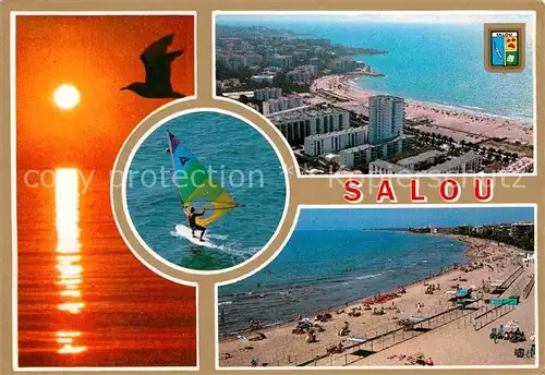 Salou Sonnenuntergang Surfer Strand Fliegeraufnahme Kat. Tarragona Costa Dorada