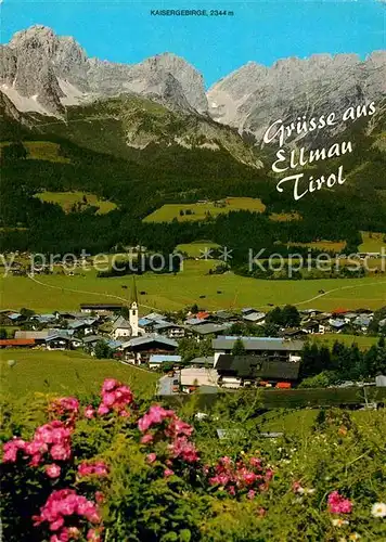 Ellmau Tirol mit Kaisergebirge Fliegeraufnahme Kat. Ellmau