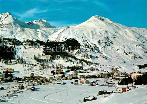 Davos Dorf GR mit Parsennbahn Schiahoerner Weissfluhjoch Dorfberg Kat. Davos