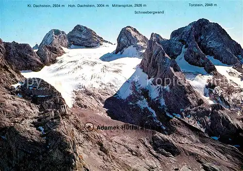 Adamekhuette mit Gosaugletscher Dachstein Mitterspitze Schneebergwand Torstein Kat. Gosau Salzkammergut