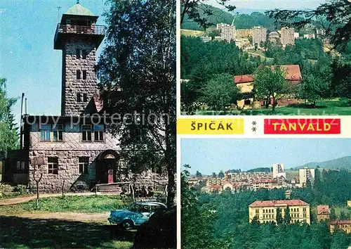 Spicak Tanvald Turm Hochhaeuser Panorama Kat. Spicak Sumava Boehmerwald