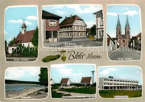 Biblis Katholische und Evangelische Kirche Freibad Siedlung Sankt Martin Volksschule Fachwerkhaus Kat. Biblis