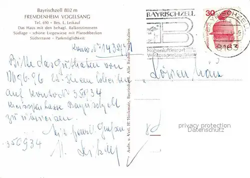 Bayrischzell Fremdenheim Vogelsang Kat. Bayrischzell