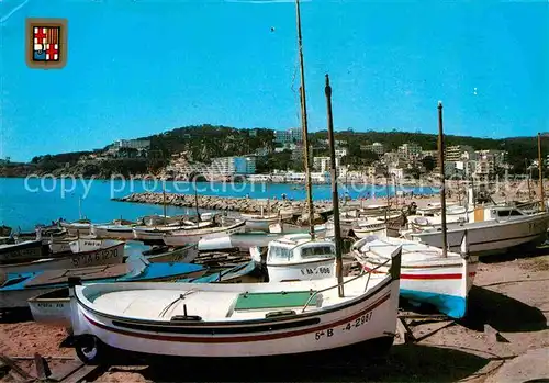 Sant Feliu de Guixols Strand Boote Panorama Kat. Costa Brava