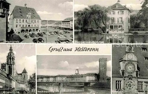 Heilbronn Neckar Marktplatz Trappenseeschloesschen Kilianskirche Kunstuhr Neckarpartie Kat. Heilbronn