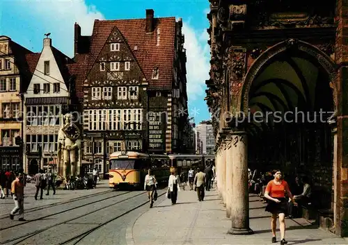 Bremen Markt mit Rathausarkaden und Roland Kat. Bremen