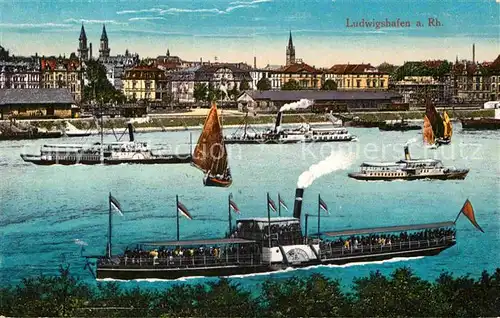 Ludwigshafen Rhein Raddampfer Segelboot  Kat. Ludwigshafen am Rhein
