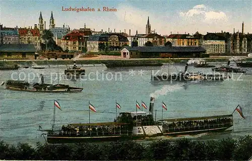 Ludwigshafen Rhein Schaufelraddampfer Lastkahn Kat. Ludwigshafen am Rhein