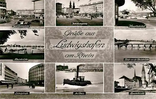 Ludwigshafen Rhein Rheinbruecke Apostelkirche Ludwigstrasse Jubilaeumsplatz Hauptbahnhof Kat. Ludwigshafen am Rhein