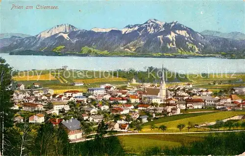 Prien Chiemsee Kirche Panorama Alpen Kat. Prien a.Chiemsee