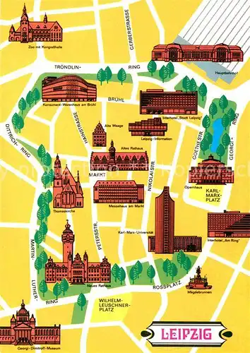 Leipzig Stadtplan mit Bauwerken und Sehenswuerdigkeiten Kat. Leipzig