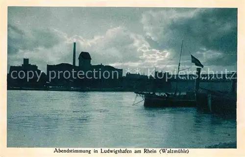 Ludwigshafen Rhein Abendstimmung Walzmuehle Binnenschiff  Kat. Ludwigshafen am Rhein