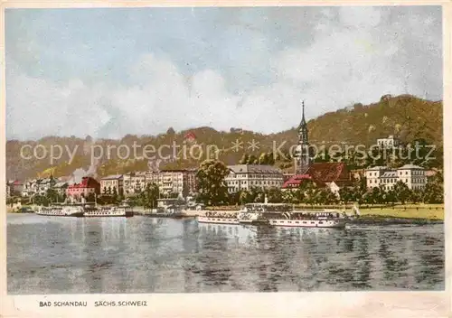 Bad Schandau Ansicht vom Elbeufer aus Raddampfer Kirche Kat. Bad Schandau