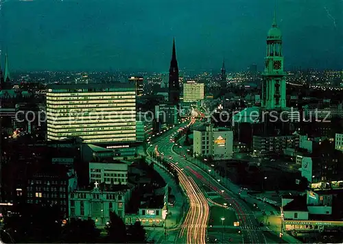 Hamburg Haus Deutscher Ring Der Michel Michaeliskirche Nachtaufnahme Kat. Hamburg