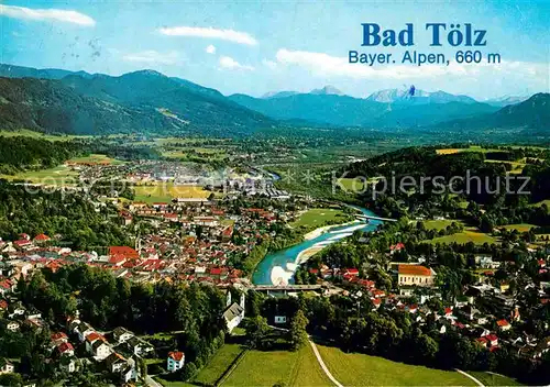 Bad Toelz Gesamtansicht mit Bayerischen Alpen Fliegeraufnahme Kat. Bad Toelz