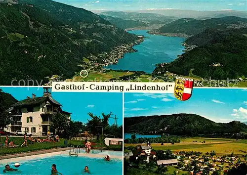 Annenheim Ossiacher See Gasthof Camping Lindenhof Swimming Pool Alpen Fliegeraufnahme Kat. Annenheim Kaernten