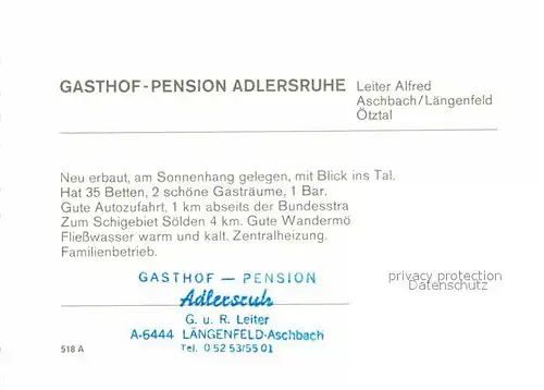 Aschbach oetztal Gasthof Pension Adlersruhe Kat. Laengenfeld